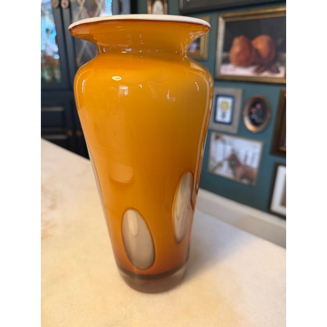 Mid-Century Modern 1960s Mid Century Modern Cased Glass "Finestre" Window Vase – Vibrant Orange & Opaque White For Sale - Image 3 of 9