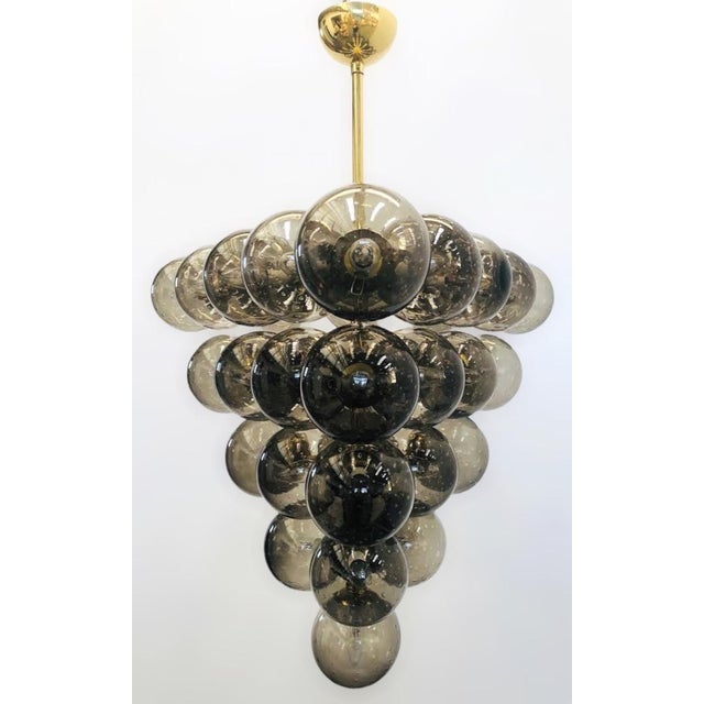 Italian 21st Century Italian Grappolo Polished Brass Smoky Bubbles Murano Glass Chandelier by Fabio LTD For Sale - Image 3 of 8