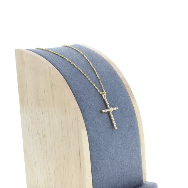 Contemporary 1/4 CT Dainty Baguette Diamond Cross Necklace For Sale - Image 3 of 4