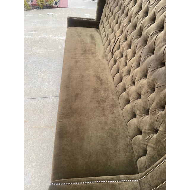 19th Century Ex-Bellagio Las Vegas 9ft Tufted Velvet High-Back Sofa Settee | Dramatic Luxury Statement Piece For Sale - Image 9 of 9