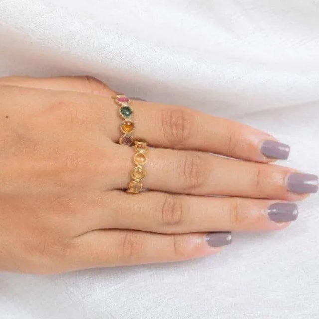 Art Deco 18k Solid Gold Multi-Tourmaline Infinity Band Size 6 For Sale - Image 3 of 10