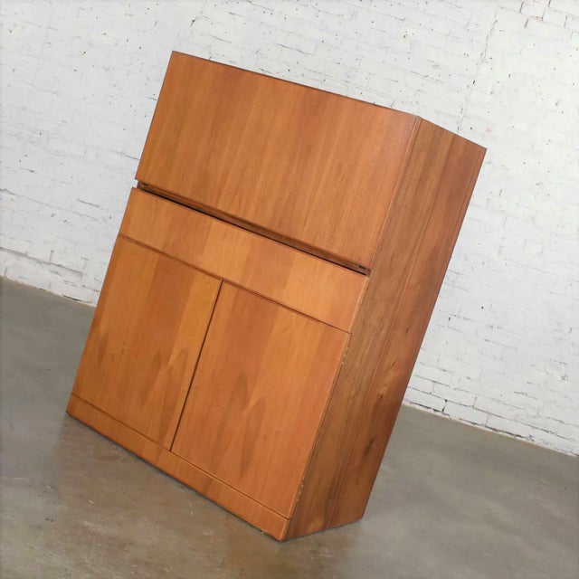 Late 20th Century Vintage Scandinavian Modern Teak Desk in a Box Style Secretary With Drop Front For Sale - Image 5 of 18