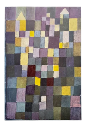 Paul Klee Vintage 1955 1st Edtn Modernist Lithograph Print " Architecture ( Yellow Violet Stepped Cubes ) 1923