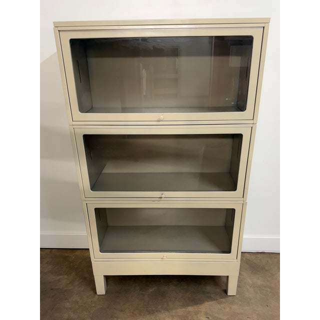 Mid 20th Century Vintage Industrial Steel Barrister Bookcases With Glass Lift-Up Doors For Sale - Image 5 of 12
