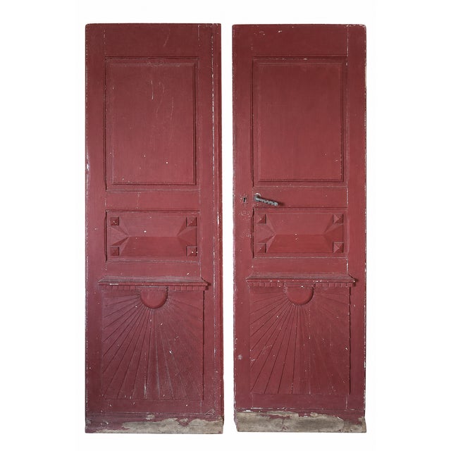 Wood French Architectural Handmade Cherrywood Manoir Doors, 1890s, Set of 2 For Sale - Image 7 of 7