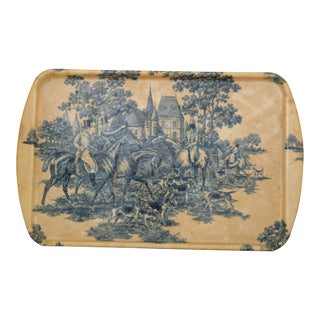 Midcentury French Toile Pattern Fiberglass Serving Tray For Sale
