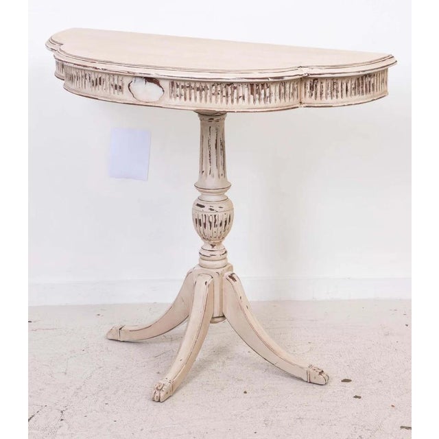 Wood Regency Style Demi Lune Table on Pedestal Base Mid-20th Century For Sale - Image 7 of 12