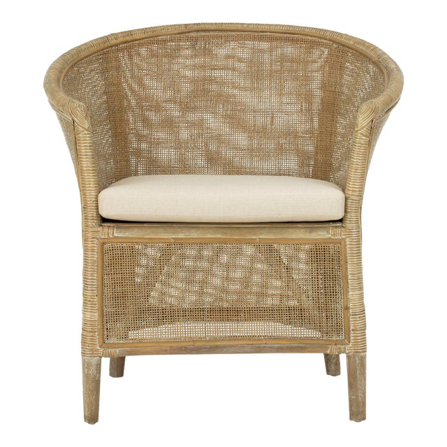 Rattan Armchair in Grey Whitewash For Sale