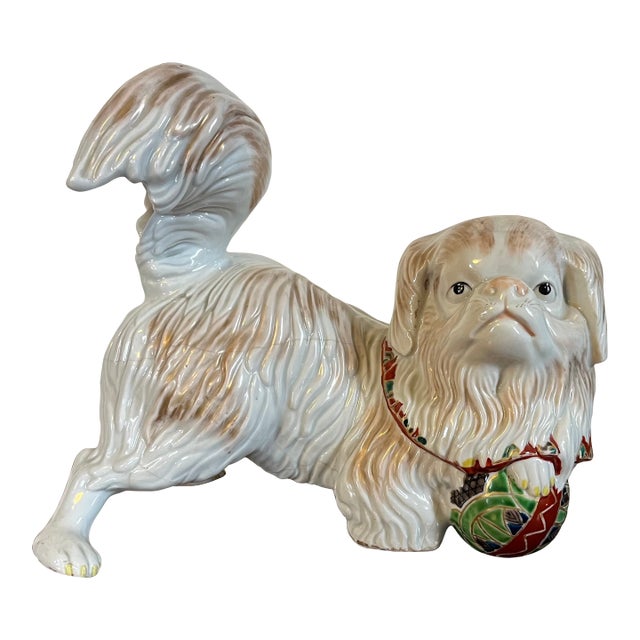 Antique 19th Century Japanese Edo Period Porcelain Okimono in the Form of a Pekingese Dog For Sale