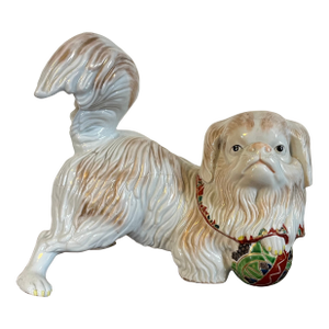 Antique 19th Century Japanese Edo Period Porcelain Okimono in the Form of a Pekingese Dog