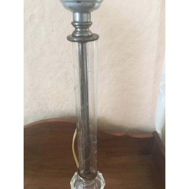 Glass Mid Century Etched Glass Crystal Table Lamp - a Pair For Sale - Image 7 of 8