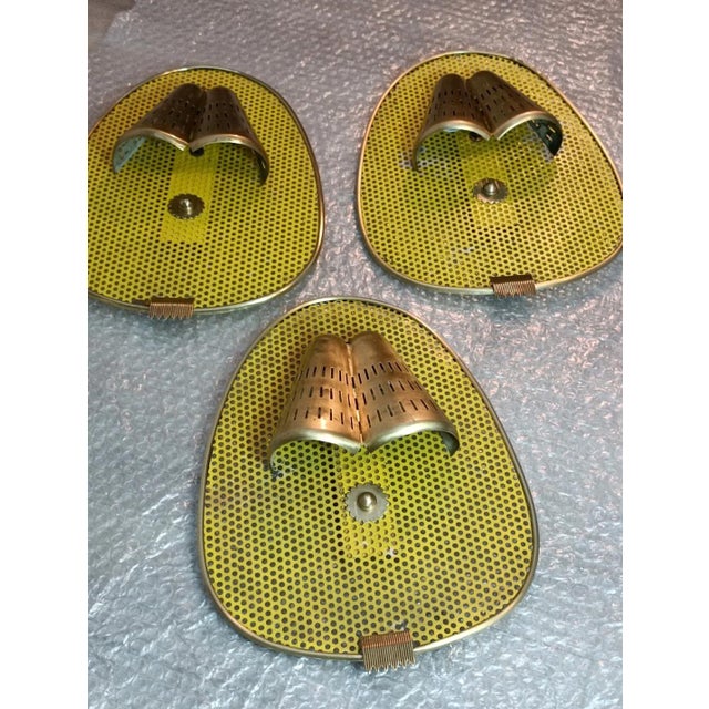 Metal Wall Sconces by Mathieu Matégot for Ateliers Mategot, 1950s, Set of 3 For Sale - Image 7 of 10