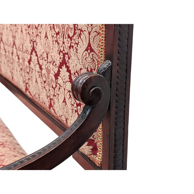Brown 19th Century Wooden Sofa with Lion-Head Armrests and Red Fabric For Sale - Image 8 of 11
