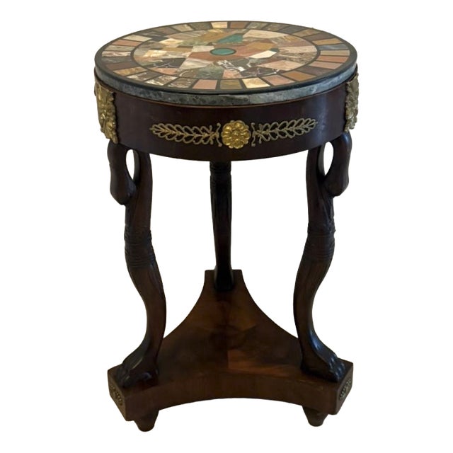 Antique Victorian Specimen Marble Top Centre Table Mahogany Swan Support Side Table, 1860 For Sale