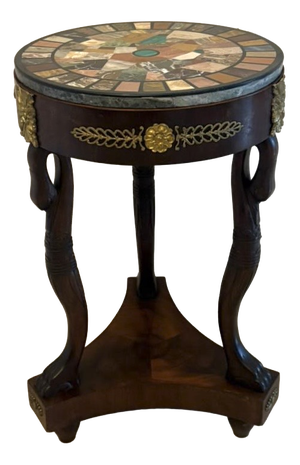 Antique Victorian Specimen Marble Top Centre Table Mahogany Swan Support Side Table, 1860