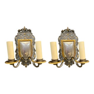 1890 Caldwell Silver and Bronze Neocalssical Sconces - a Pair For Sale
