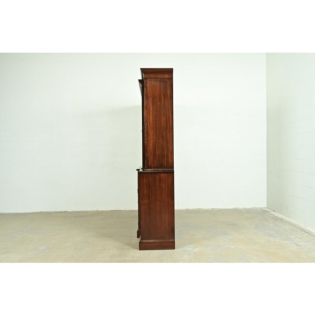 Baker Furniture Style Georgian Flame Mahogany Breakfront Bookcase Cabinet With Drop Front Secretary Desk For Sale - Image 14 of 16