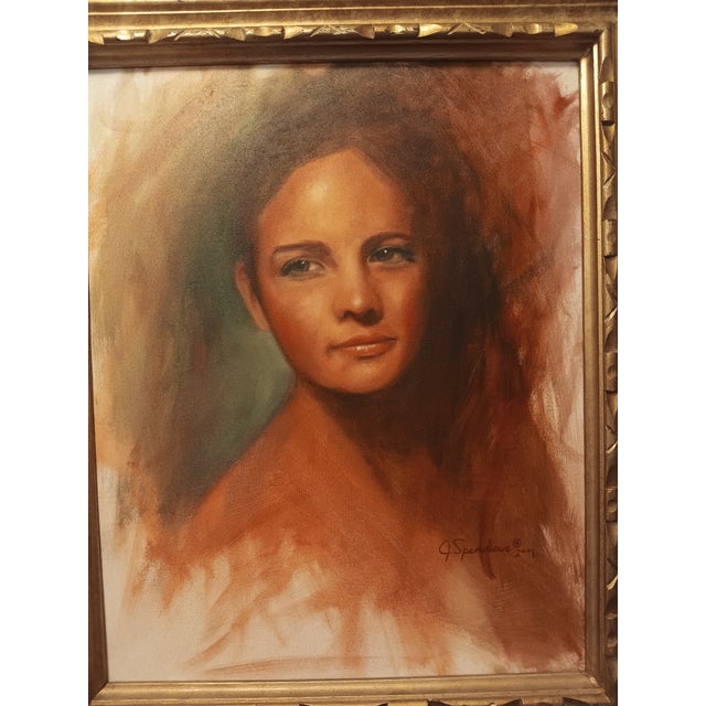 Expressionism Mid 20th Century Oil on Canvas Portrait Painting of a Lady Signed J. Spendlove, Framed For Sale - Image 3 of 5