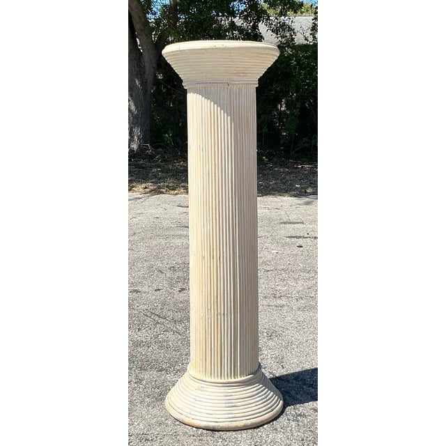 Traditional Vintage Coastal Washed Pencil Reed Pedestal For Sale - Image 3 of 10