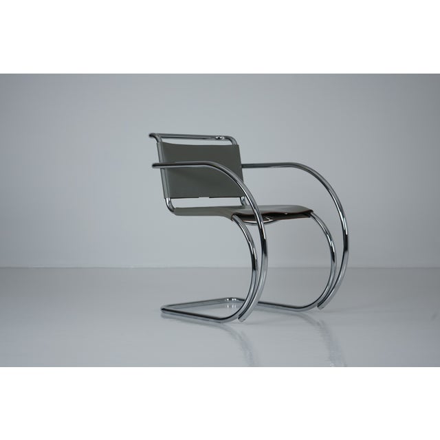 Design classic, model MR20 tubular steel cantilever chair in gray leather, designed in 1927 by the designer and architect...