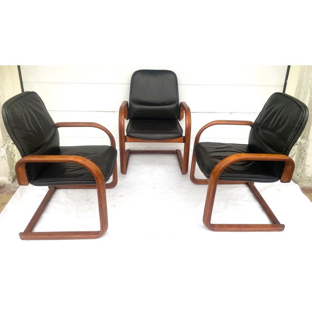 Mid-Century Modern Armchairs in Bentwood and Leather, 1960s, Set of 3 For Sale - Image 16 of 18