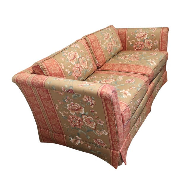 Chinoiserie Vintage Henredon Schoonbeck Floral Upholstered Loveseat With Rolled Arms For Sale - Image 3 of 9
