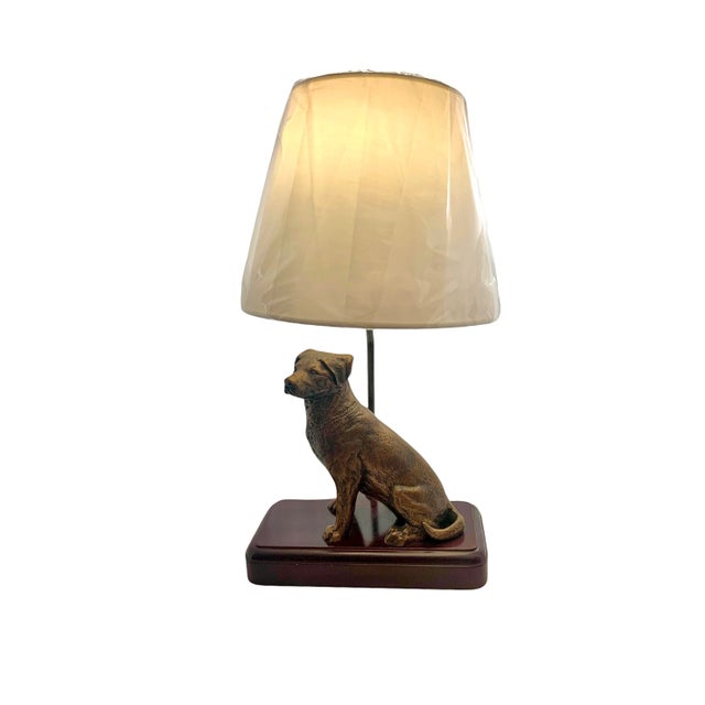 Late 20th Century Late 20th Century Figural Golden Retriever Dog Table Lamp, Metal on Wood Base With Shade, 21.5"h For Sale - Image 5 of 12