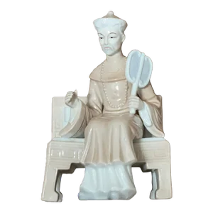 Vintage Ceramic KPM Figure of an Asian Man on a Bench With Hand Fan