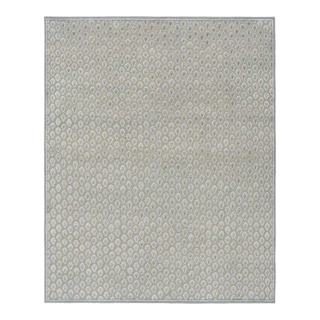 Rug & Kilim’s Modern Block Print Rug in Blue & Gray with Paisley Floral Pattern - 12x15 For Sale