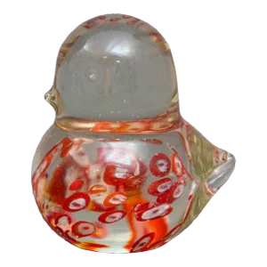 Fm Konstglas Swedish Art Glass Crystal Bird Millefiori Paperweight 1970s