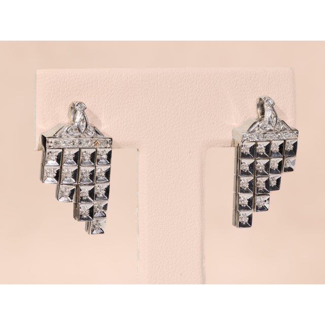 Contemporary The Somara: Elaborate Antique Platinum Diamond Dangler Earrings, 2 Pieces For Sale - Image 3 of 8