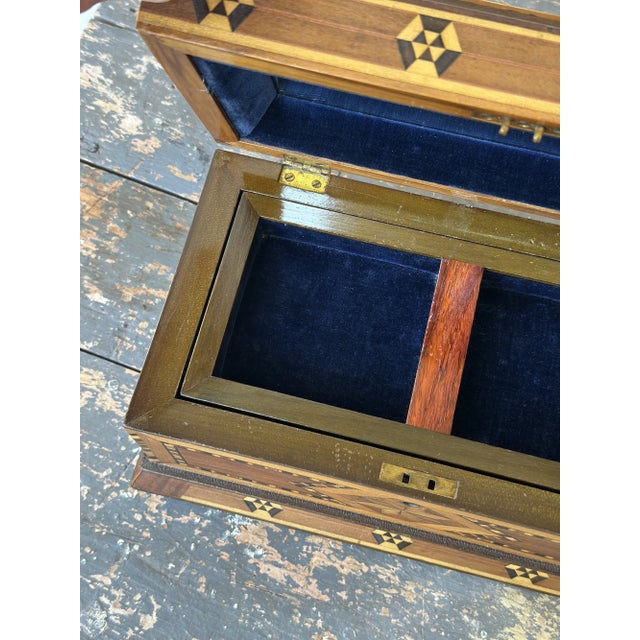 Vintage Parquetry Box With Removable Tray + Velvet Interior, Circa 1920s-30s For Sale - Image 16 of 17