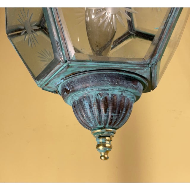 Antique English Solid Brass & Glass Starburst Hanging Lantern - Pendant For Sale - Image 13 of 14