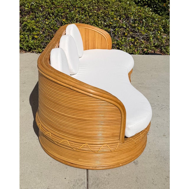 Gabriella Crespi 1980s Vintage Curved Pencil Reed Rattan Sofa, With New Sunbrella Upholstery For Sale - Image 4 of 14