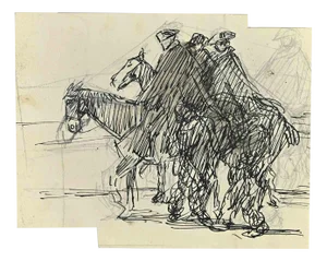 Gabriele Galantara, Horsemen, Mixed Media Drawing, Early 20th Century