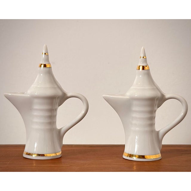 Limoges, France Vintage Limoges White and Gold Dallah Salt and Pepper Shakers For Sale - Image 4 of 8