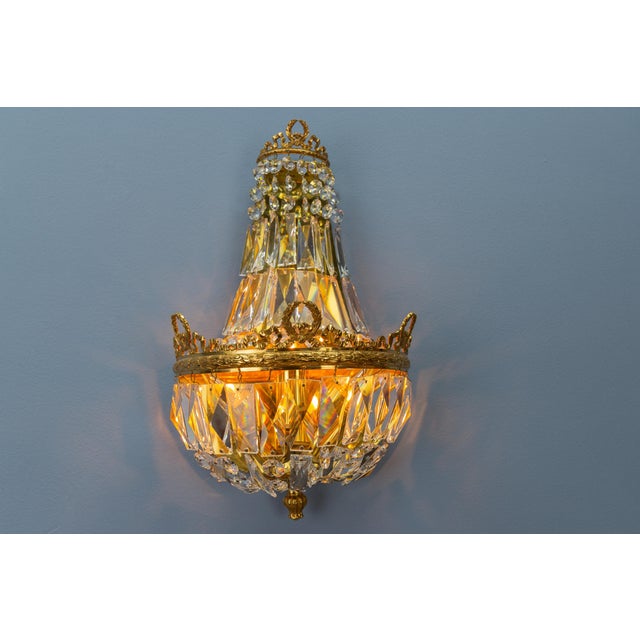 German Empire Style Crystal Glass and Brass Sconce by Palwa, 1960s For Sale - Image 11 of 18