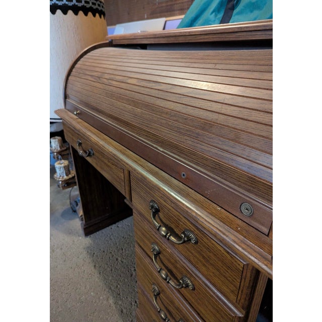 1970s Classic Oak Rolltop Desk For Sale - Image 4 of 8