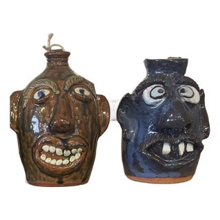 Four Unique Face Jugs From Four of the Best Folk Artists For Sale