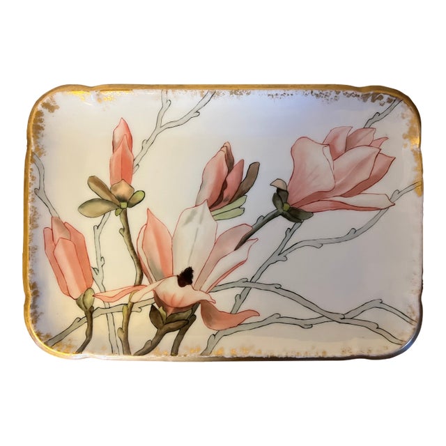 Antique 19th Century Aesthetic Movement CFH GDM French Limoges Porcelain Rectangular Tray or Platter With Hand Painted Irises For Sale