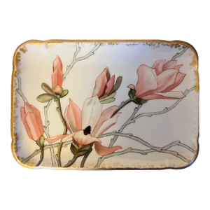 Antique 19th Century Aesthetic Movement CFH GDM French Limoges Porcelain Rectangular Tray or Platter With Hand Painted Irises