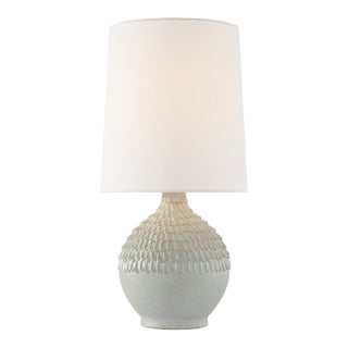 AERIN by Visual Comfort Signature Morava 28" Hand Carved Table Lamp in Volcanic White with Linen Shade For Sale