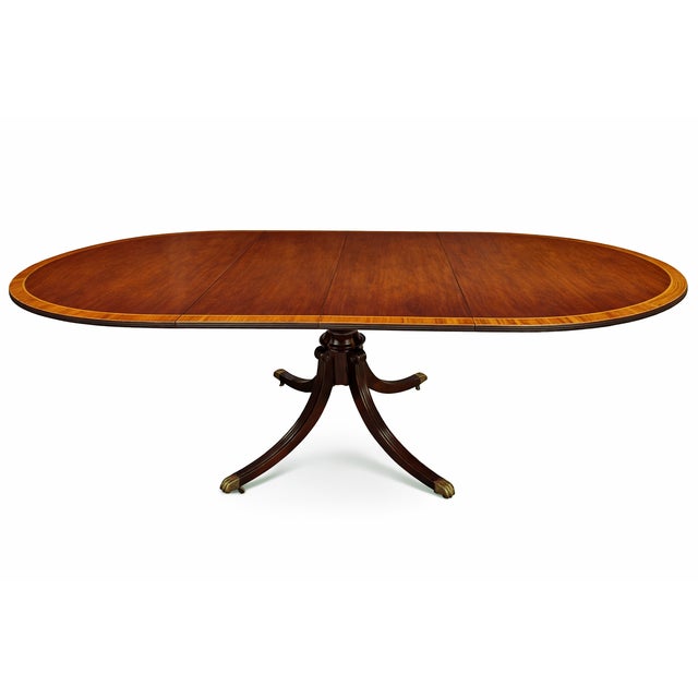 Traditional English Regency Revival Flame Mahogany Oval Extension Dining Table With Satinwood Crossbanding and Brass Paw Feet, Circa 1935 For Sale - Image 3 of 9