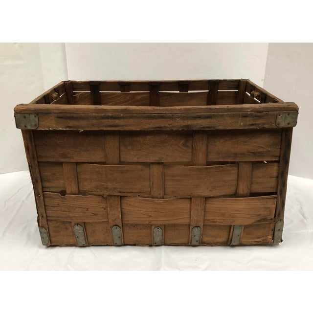Vintage Woven Wood Industrial Laundry Basket Chairish
