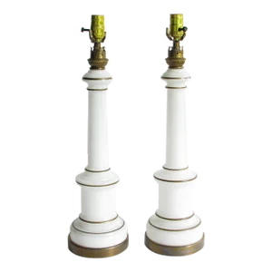 Vintage Warren Kessler White Opaline Glass Lamps - a Pair