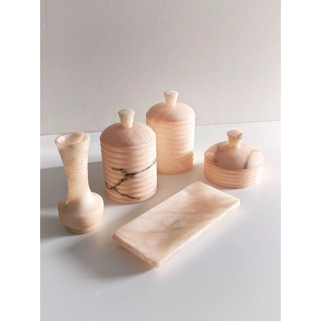 Stone Mid-Century Pink Alabaster Bathroom Set, 1960s, Set of 5 For Sale - Image 7 of 12