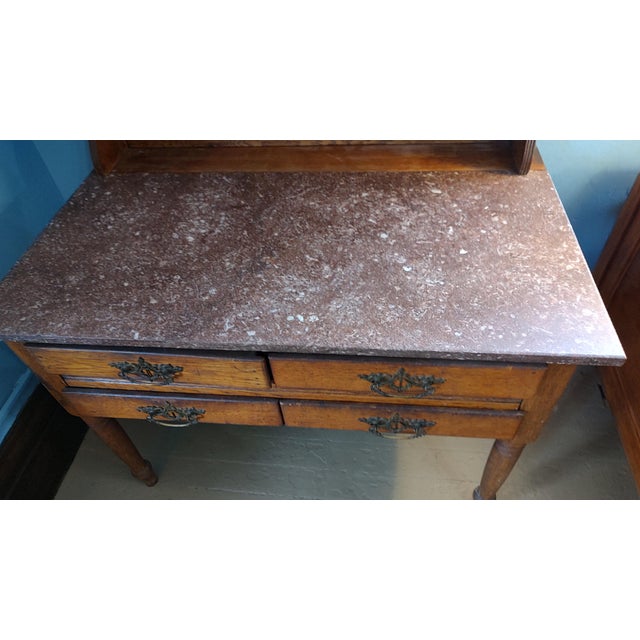 19th Century Marble Top Possum Belly Copper Lined Bins Kitchen Bakers Cabinet For Sale - Image 10 of 18