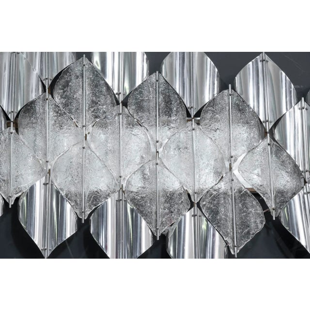 Large Italian wall light in stainless steel and frosted transparent glass from Murano, Venice 1970s. Attributed to...