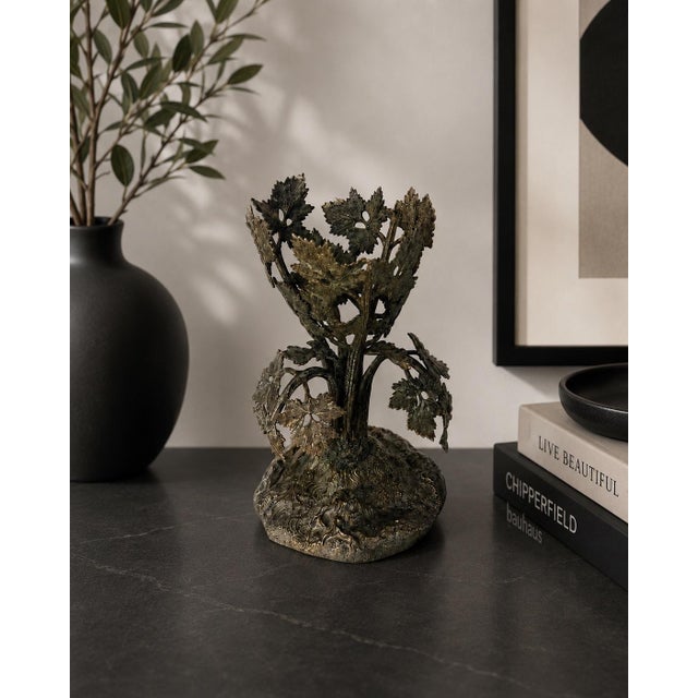 An exceptional vintage cast metal jardinere or sculptural decorative vessel executed in the Art Nouveau taste, featuring...