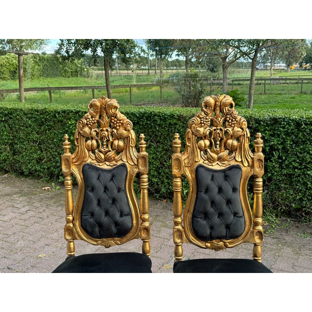 c.1900 Italian Rococo Gold Beech Velvet Dining Chairs - Set of 8 Pc For Sale - Image 17 of 18